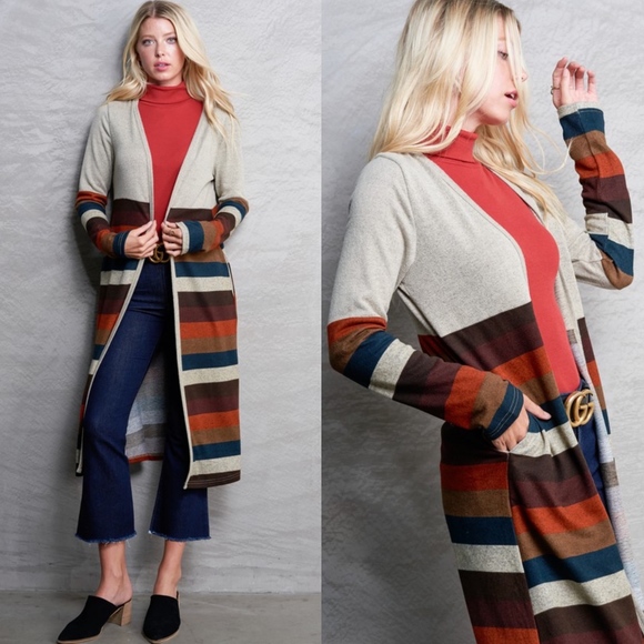 LAST1️⃣Long Multicolor Cardigan Pocket Cardigan - Picture 5 of 8